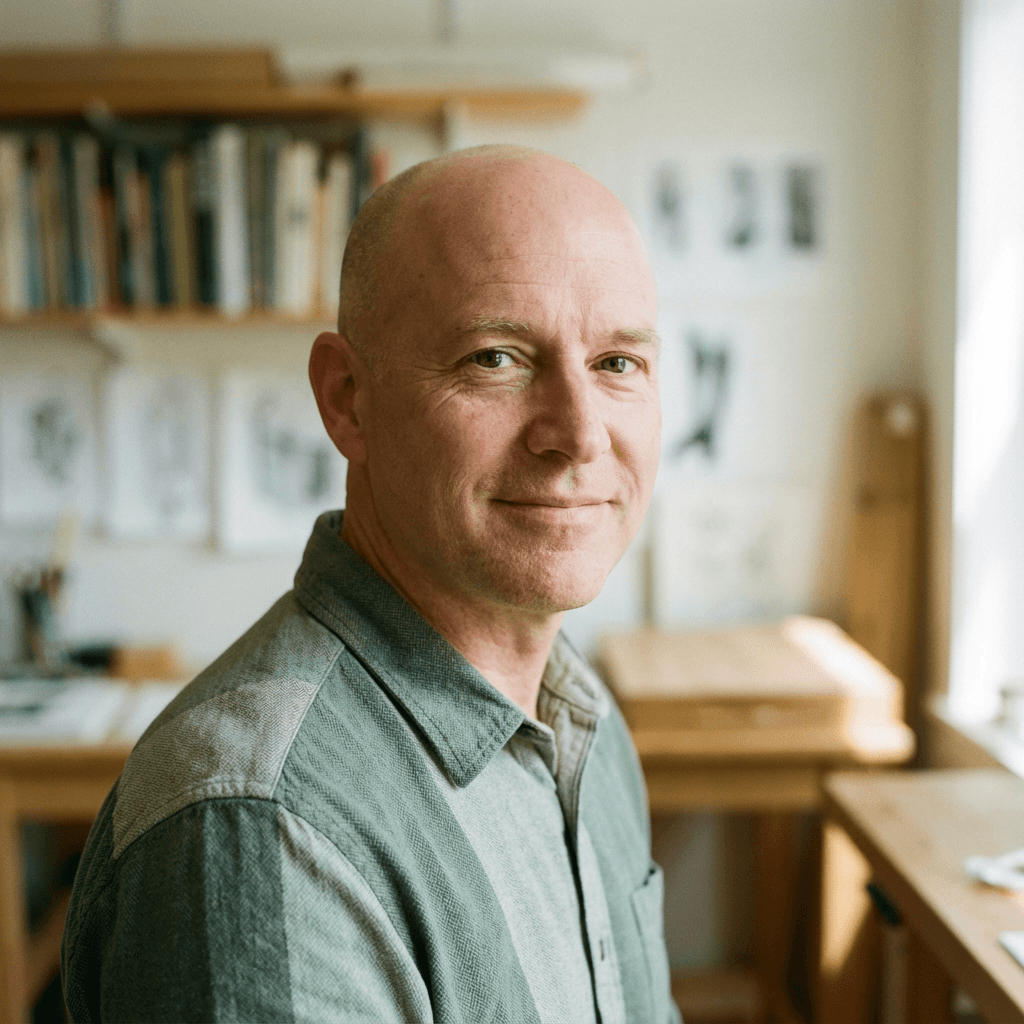 James Carter, a consultant, with a thoughtful expression in a modern office
