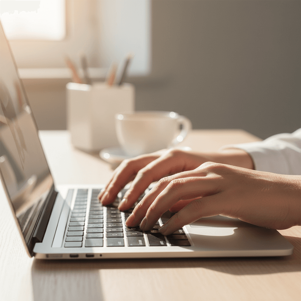 Person using laptop to browse online directory