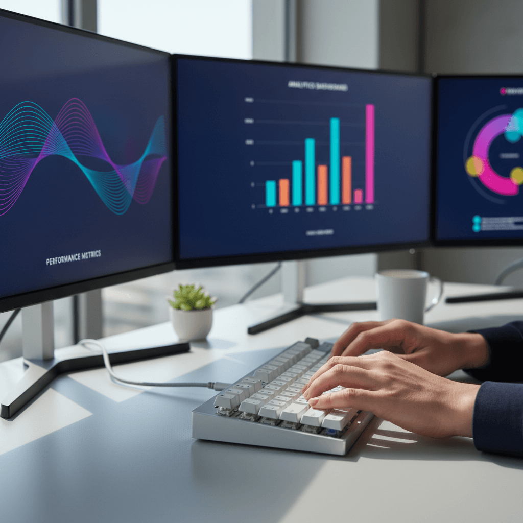 Hand clicking mouse while website launch checklist appears on screen